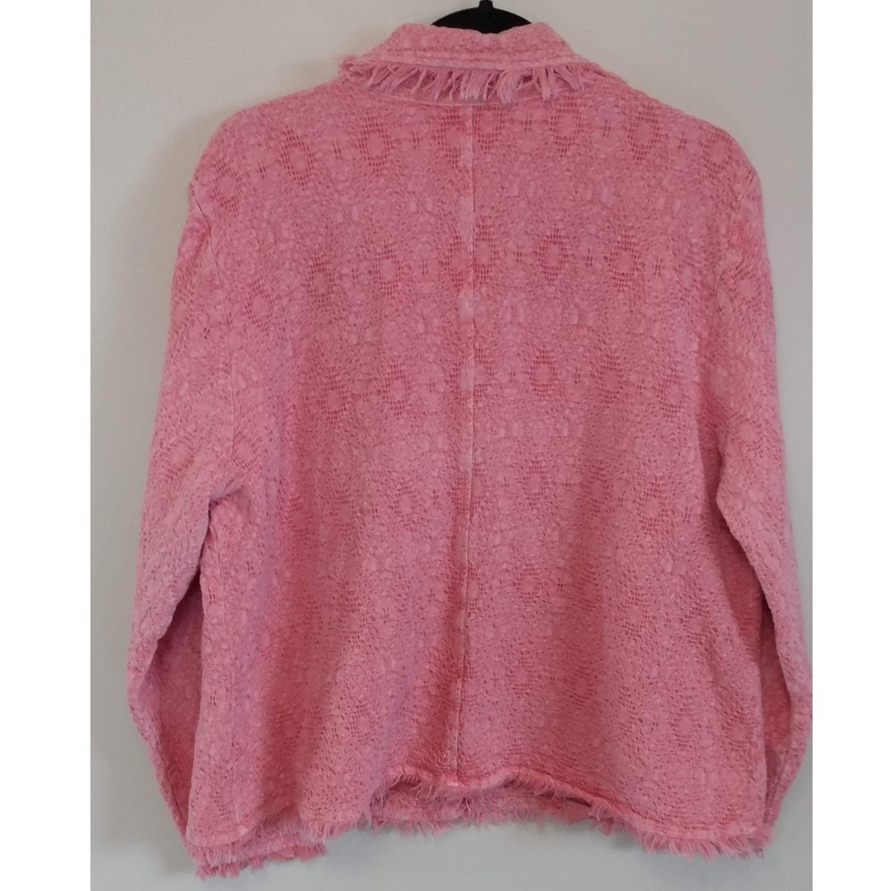 BOHO Focus 100% Cotton Fringe Trim Lagenlook Jacket XL Casual Chic Cottagecore - Picture 2 of 7